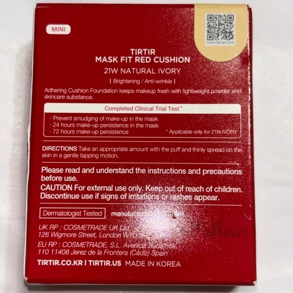 NEW TIRTIR Mask Fit Red Cushion Foundation Long-Lasting #21W Natural Ivory MINI - Picture 8 of 12